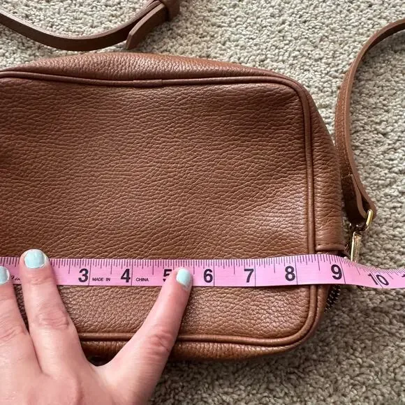 Quince Brown Italian Leather Small Crossbody Purse Bag Pebbled BROKEN ZIPPER - Picture 11 of 13